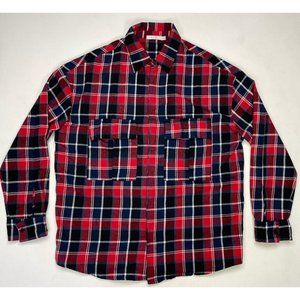 MNML Oversized Plaid Flannel Cargo Shirt Men XL Red Navy Long Sleeve